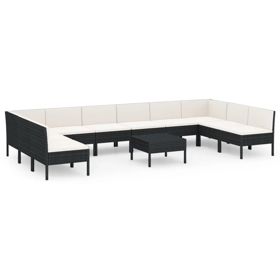 vidaXL 11-tlg. Garten-Lounge-Set aus Poly Rattan in Schwarz mit Auflagen und Polsterkissen - Bild 2