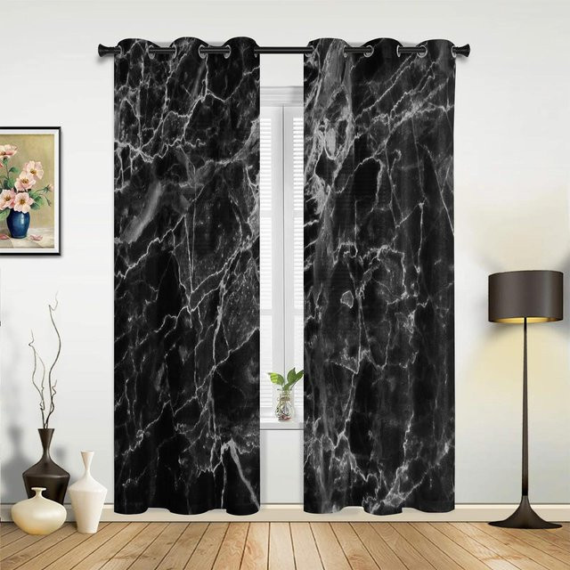 Moderne Vorhänge mit Marmor-Design in Schwarz und Multicolour, halbtransparent, Breite: 135 cm, Höhe: 60 cm - Bild 1