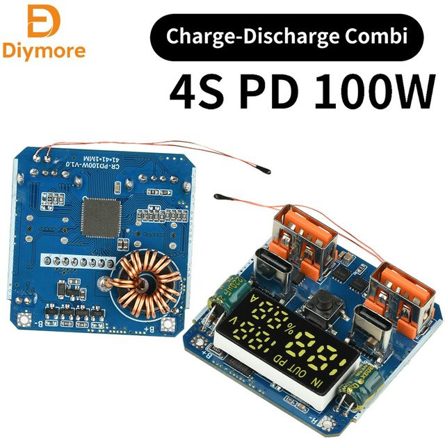 diymore 4S PD 100W Integriertes Lade- und Entladespannungs-Boosting-Modul mit USB-C in Blau für Hochleistungs-Akku-Schnellladung - Bild 1