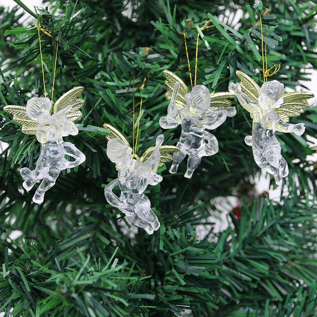 RIBBON HOUSE Engel Anhänger transparent aus Kunststoff für Weihnachten, Silvester und Party, 4er Set, Maße: 5 x 7 cm - Bild 1