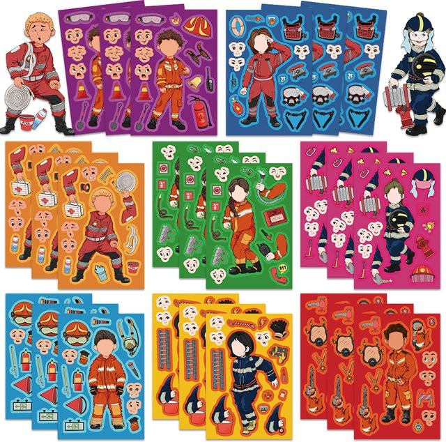 PickJoy Feuerwehrmann-Collage-Aufkleber, 8-teiliges Set, multicolor - Bild 1