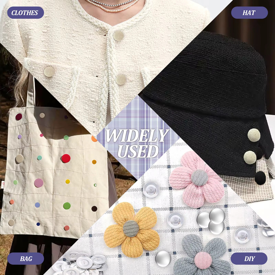 100/120-teiliges DIY-Abdeckknopf-Set mit Werkzeug und Stoffschneidvorlage in Multicolour, Größe 6 - Bild 2