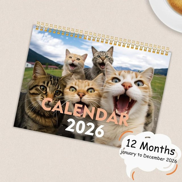 2026 Wandkalender für Katzenliebhaber mit lustigen Kätzchen Motiven, monatlicher Kalender aus Papier in Mehrfarbig - Bild 1
