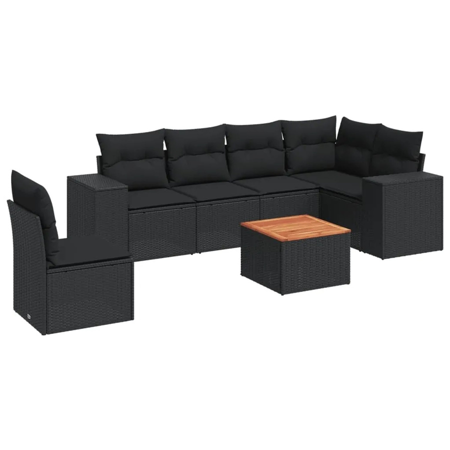 vidaXL 7-teilige Garten-Sofagarnitur aus Poly-Rattan mit Kissen in Schwarz - Bild 2