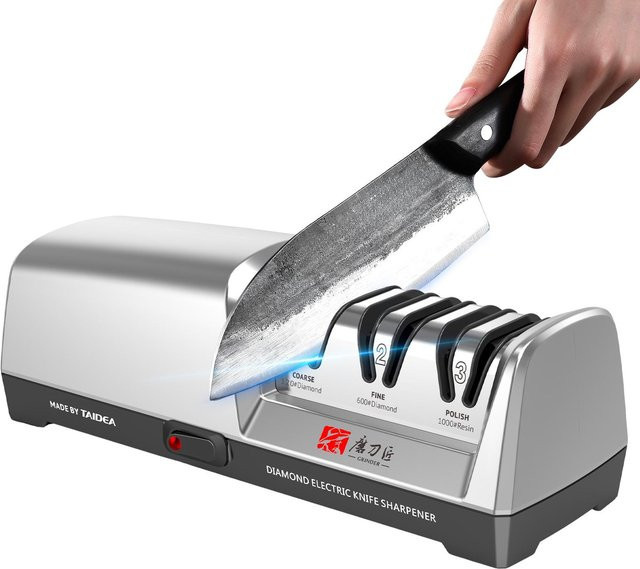 Elektrischer Messerschärfer TAIDEA TG2302 mit 3-Stufen-System für Edelstahlmesser in Schwarz/Silber - Bild 1