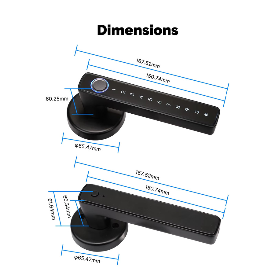 MOES Tuya Bluetooth Smart Fingerprint Türgriff Schloss in Schwarz mit Passwort und App-Fernsteuerung für Hotel, Wohnung und Büro - Bild 4