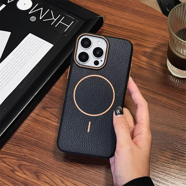 Magnetische Lederhülle für Apple iPhone 14 Pro in Schwarz mit MagSafe Unterstützung - Bild 1