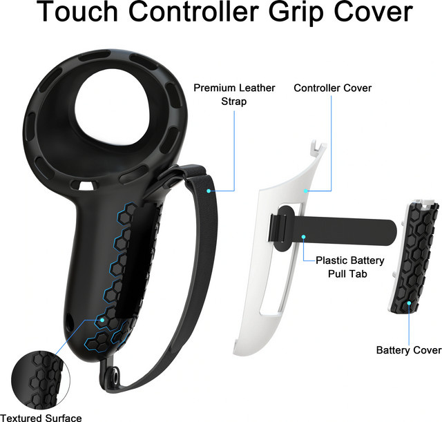 HUADAI Controller-Griffe mit Handgurten und Batterieöffnung für Meta Quest 3 und Quest 3S, Schwarz - Bild 1