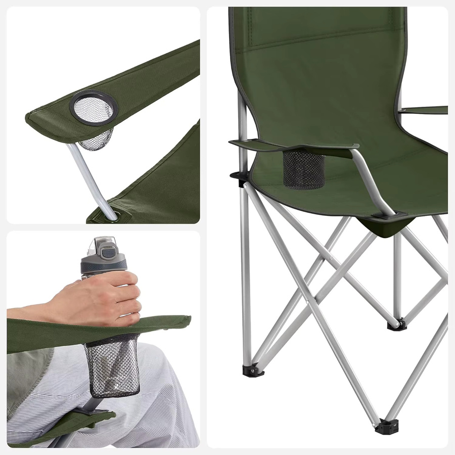 Songmics 2er Set Campingstühle in Grün mit Armlehnen und Getränkehalter, belastbar bis 120 kg - Bild 3