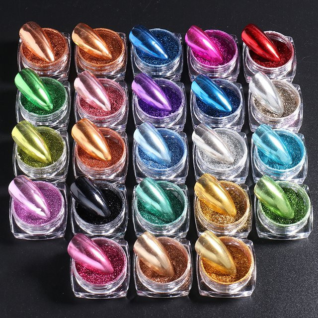 Nagelpulver-Set Metallic Chrom, 23 Farben, Gold, Silber - Bild 1