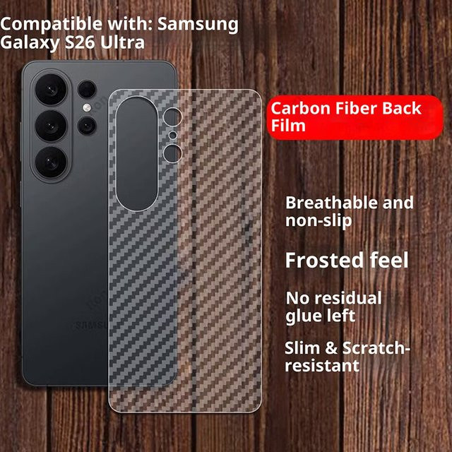 5 Stück transparente Rückseitenfolie im Kohlefaser-Design für Samsung Galaxy S26 Ultra mit matter Oberfläche zur vollständigen Abdeckung - Bild 1