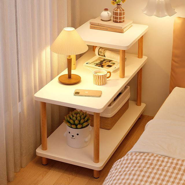 Moderner Nachttisch MOYU in Weiß mit Holzbeinen und offenen Regalen, B/T/H: 60 x 30 x 73 cm - Bild 1