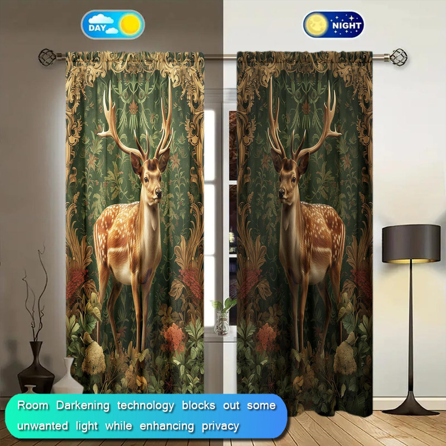 2er-Set Sika-Hirsch Vorhang mit modernem Print, halbtransparent, Mehrfarbig, B: 52,5 cm, H: 116 cm - Bild 2