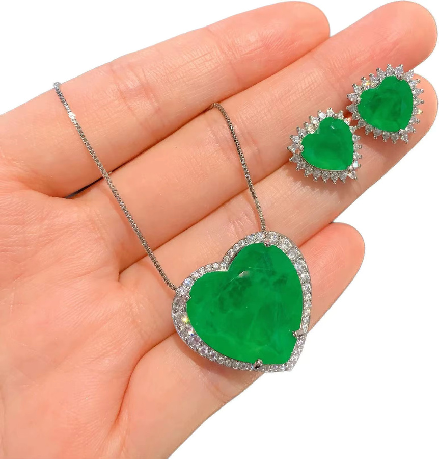 LJDZSW Halskette und Ohrringe, Silber, Paraiba Turmalin, Zirkonia, Kristall, Vintage, Unisex - Bild 2