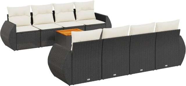vidaXL 9-teilige Garten-Sofagarnitur in U-Form aus schwarzem Poly-Rattan mit Sitzkissen und Rückenkissen sowie Gartentisch - Bild 1