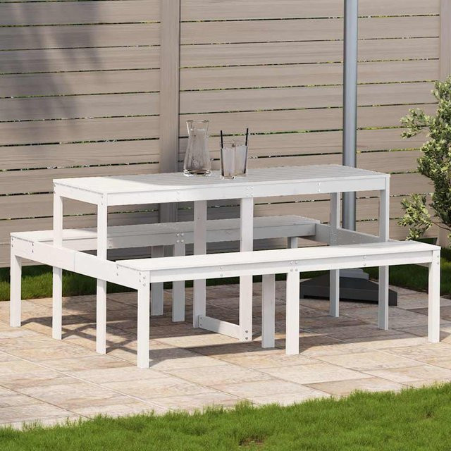 vidaXL Picknicktisch aus Kiefernholz in Weiß, B/T/H: 160 x 134 x 75 cm - Bild 2