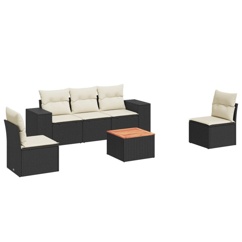 Vidaxl Gartenmöbel-Set aus Polyrattan mit Kissen, 6-teilig, Schwarz und Beige, Modernes Design - Bild 2