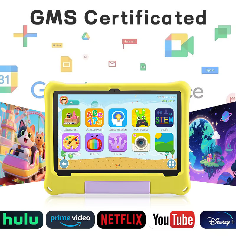 Paitanry Kinder-Tablet mit 10,1 Zoll HD Display, Android 15, 64GB Speicher, Gelb, mit stoßfester Hülle und Augenschutz - Bild 2