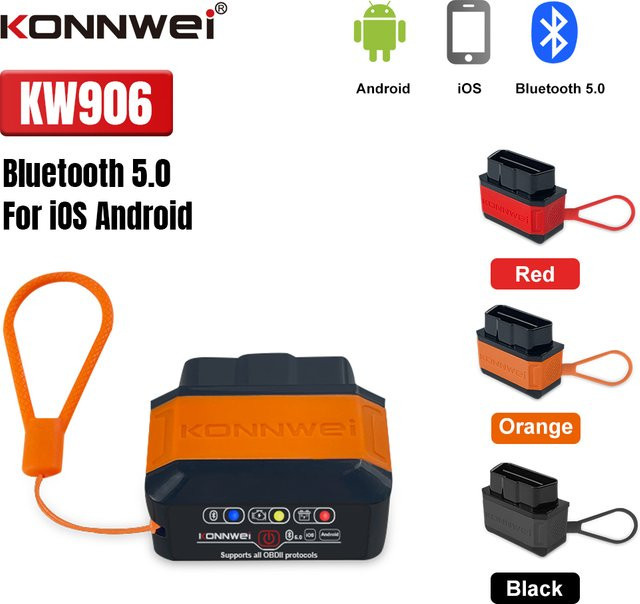 KONNWEI KW906 ELM327 V1.5 OBD2 Scanner Bluetooth 5.0 Auto-Diagnosegerät in Rot für Android und iOS - Bild 1