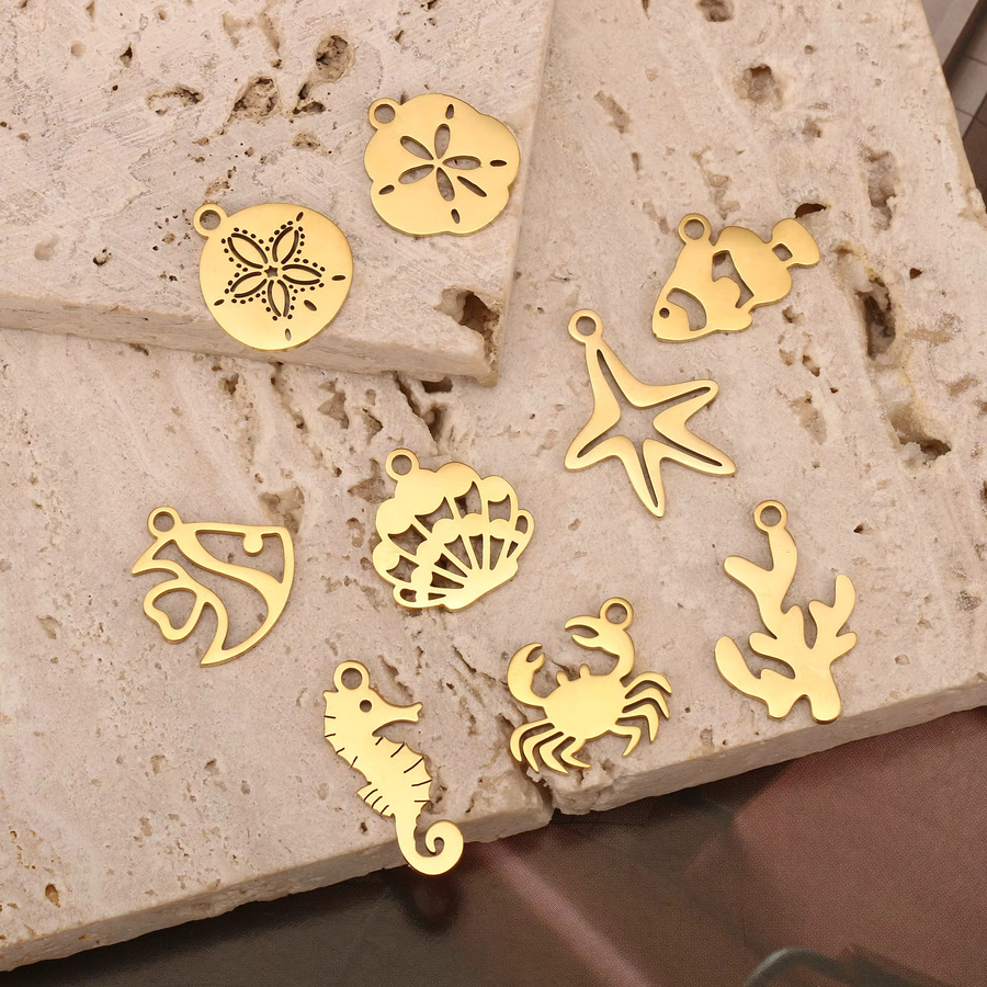DOOYIO Charms Krabbe Muschel Sand Dollar Anhänger, Edelstahl, Gold, Unisex - Bild 4