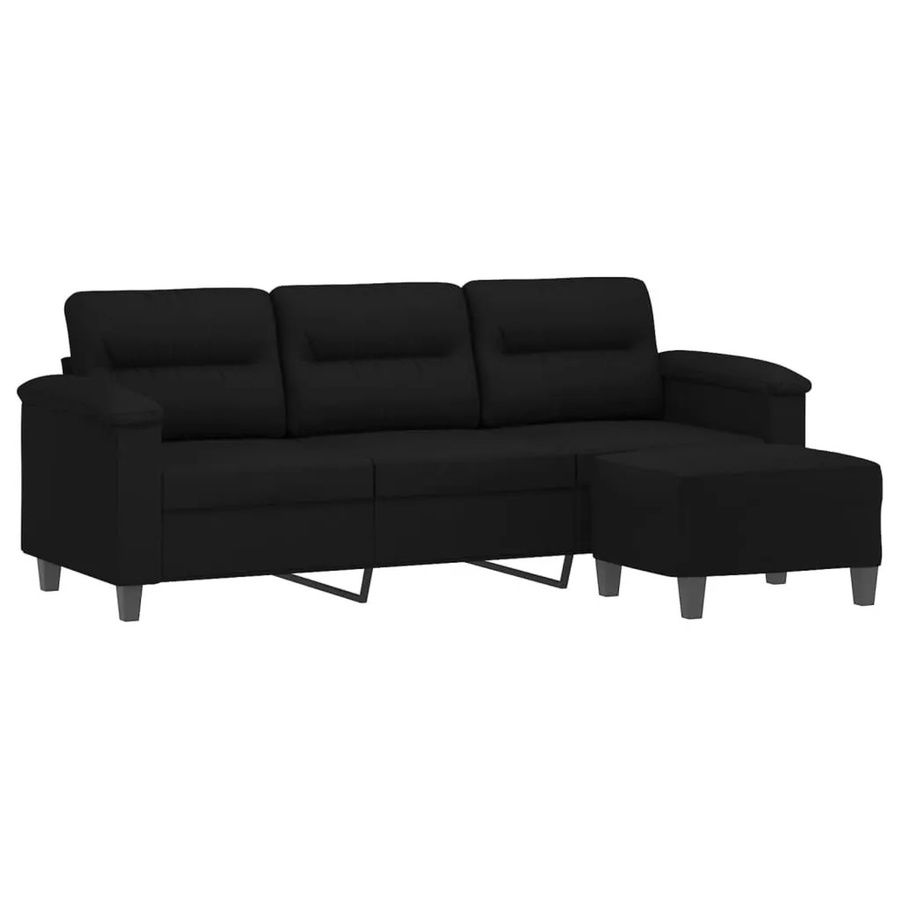 vidaXL 3-Sitzer-Sofa mit passendem Hocker in Schwarz aus Mikrofasergewebe - Bild 2