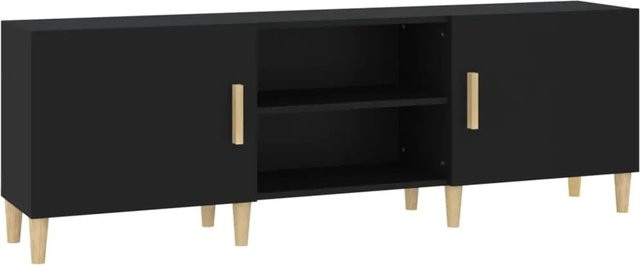 vidaXL TV-Schrank Schwarz aus Holzwerkstoff und Eukalyptus, B/T/H: 150 x 30 x 50 cm - Bild 1
