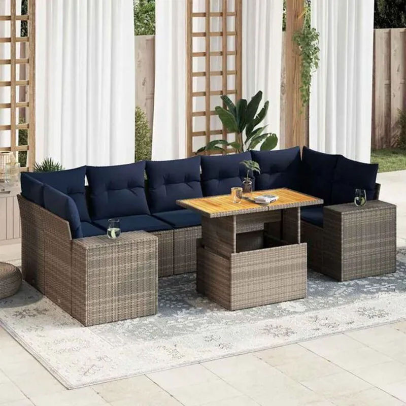8-tlg. Garten-Sofagarnitur aus Poly-Rattan mit Kissen in Grau von vidaxl - Bild 1