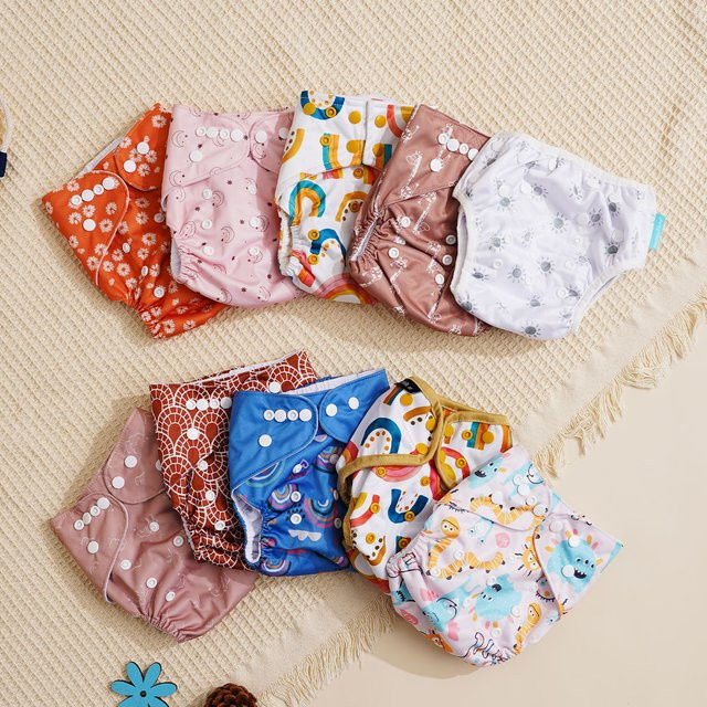 Elinfant 10er Set waschbare Baby-Stoffwindeln aus Polyester in Multicolour, verstellbare Windeln für Kleinkinder von 3 bis 15 kg - Bild 1