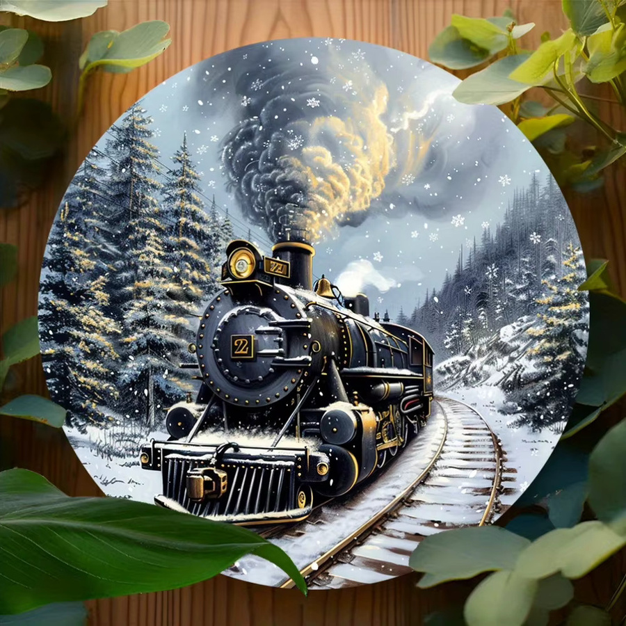 Potdemiel Vintage Polar Express Zug Aluminium Rundschild als Weihnachtskranz Anhänger, Durchmesser: 20,3 cm, Mehrfarbig - Bild 2