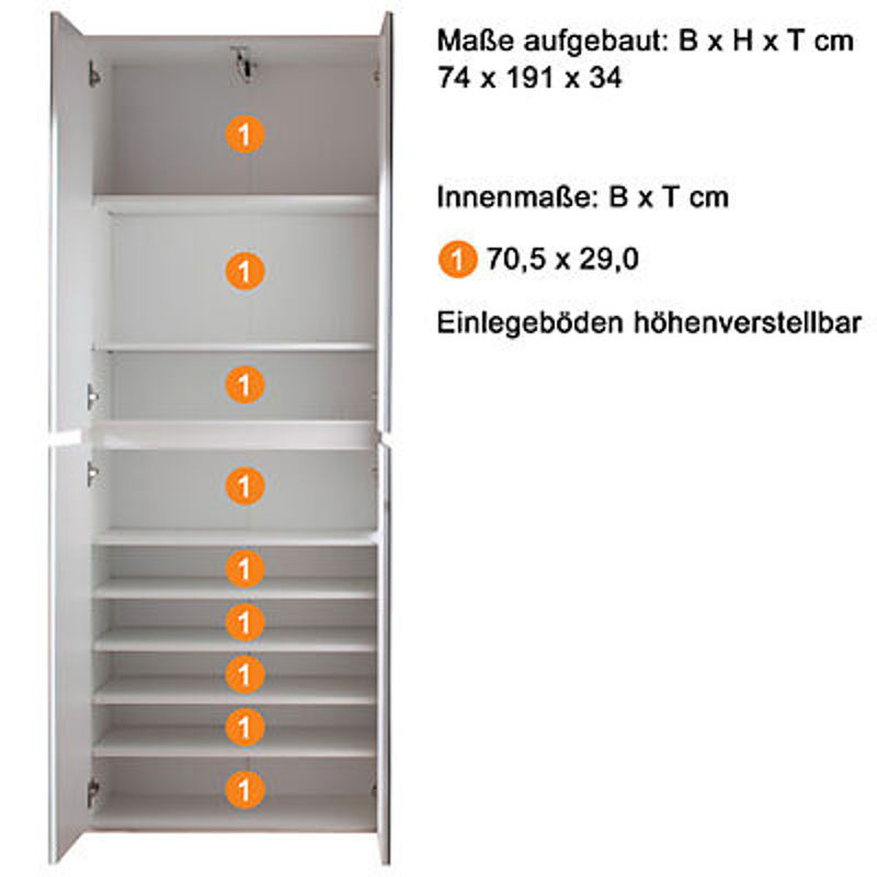 Trendteam Garderobenschrank Mirror in Weiß mit Spiegeltür, B/H/T: 74 x 191 x 34 cm - Bild 2