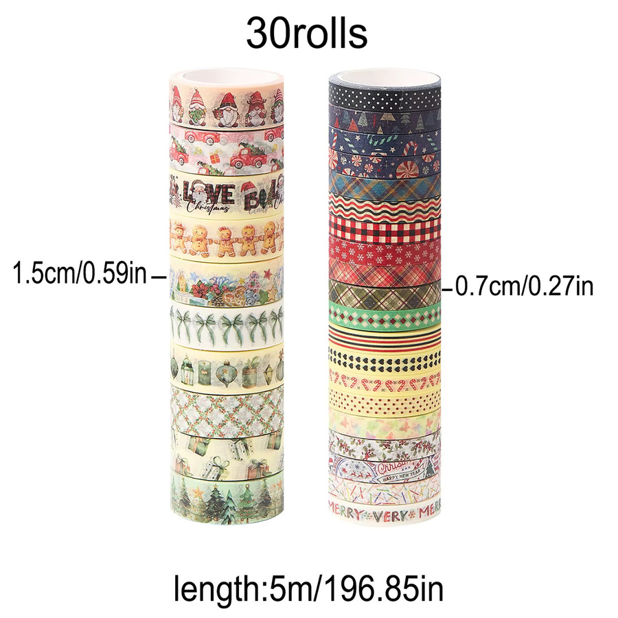 30 Rollen Weihnachts-Washi-Tape-Set in Multicolour mit Lebkuchenmann-Muster für Scrapbooking und DIY-Geschenkverpackungen - Bild 1