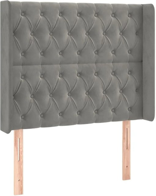 vidaXL Kopfteil mit Ohren in Hellgrau aus Samt, B/T/H: 103 x 16 x 118/128 cm - Bild 1