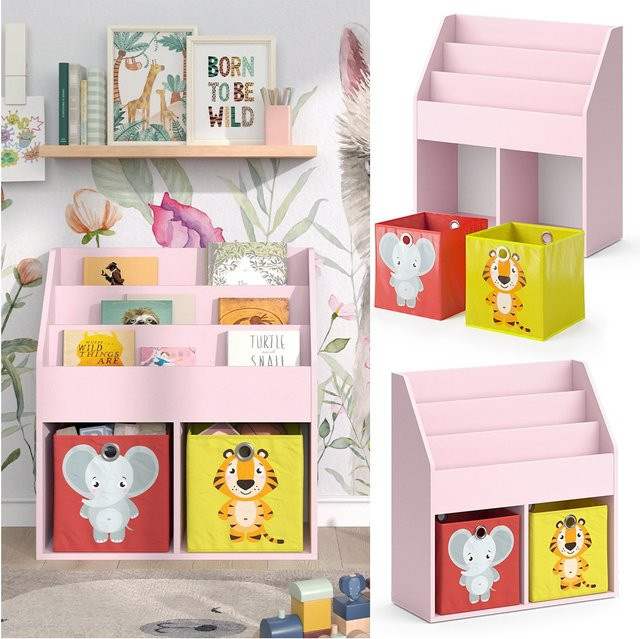 Vicco Kinderbücherregal Luigi in Pink mit Faltboxen für das Kinderzimmer, B: 72 cm, H: 79 cm - Bild 1