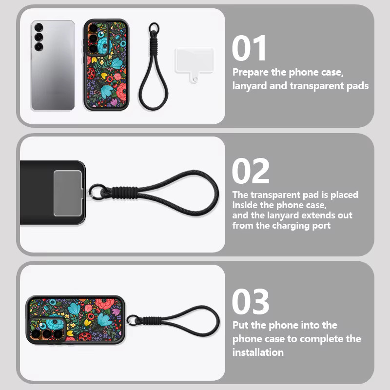 Samsung Handyhülle mit Trageriemen und romantischem Gartenmuster in Rot und Multicolour für Galaxy S25 S24 S23 S22 Ultra S24 FE S25 Edge - Bild 3