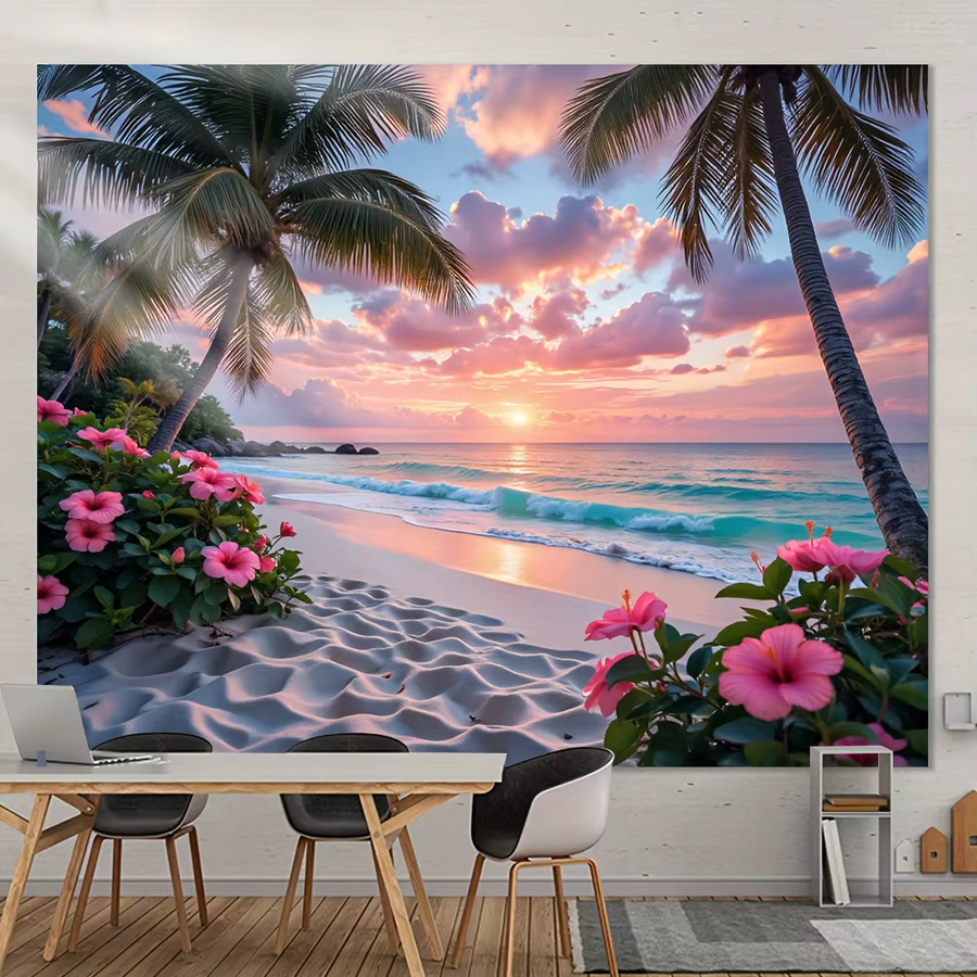 VIKAMA Wandteppich Tropischer Sonnenuntergang im Art Deco Stil, Mehrfarbig, B/H: 60 x 40 cm - Bild 2