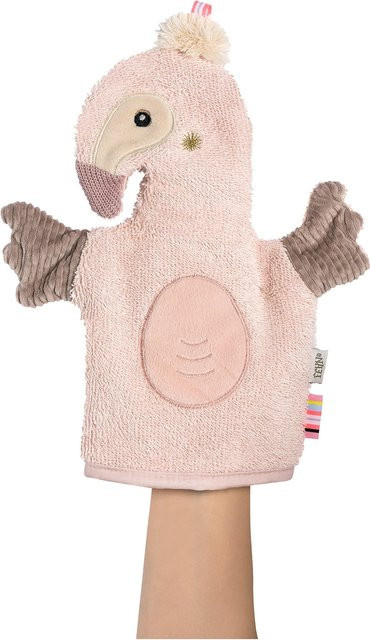 Fehn Waschhandschuh mit Tierdesign in Rosa aus Baumwolle Frottee mit Aufhängeschlaufe - Bild 1