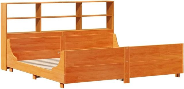 vidaXL Massivholzbett aus Kiefernholz mit Kopfteil und Regal, Braun, B/T/H: 180 x 200 x 186 cm - Bild 1