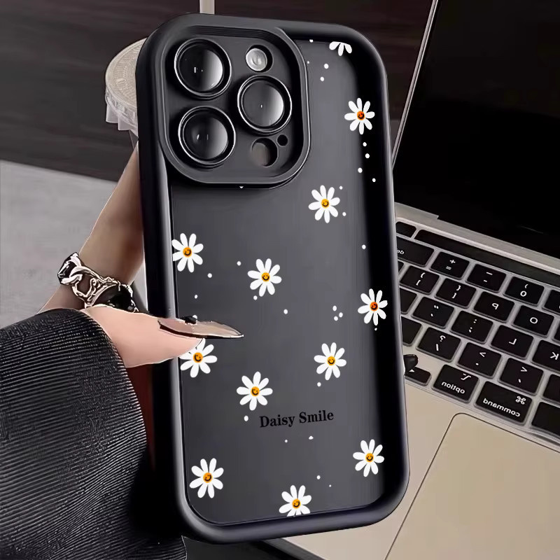 Stoßfeste Silikon-Handyhülle mit Gänseblümchen-Muster für Apple iPhone in Schwarz - Bild 2