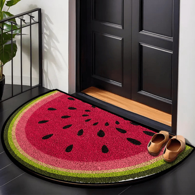 VIKAMA Wassermelonen Halbkreis-Fußmatte, rutschfeste Willkommensmatte für drinnen und draußen, Mehrfarbig, B: 60,0 cm, T: 40,0 cm - Bild 1