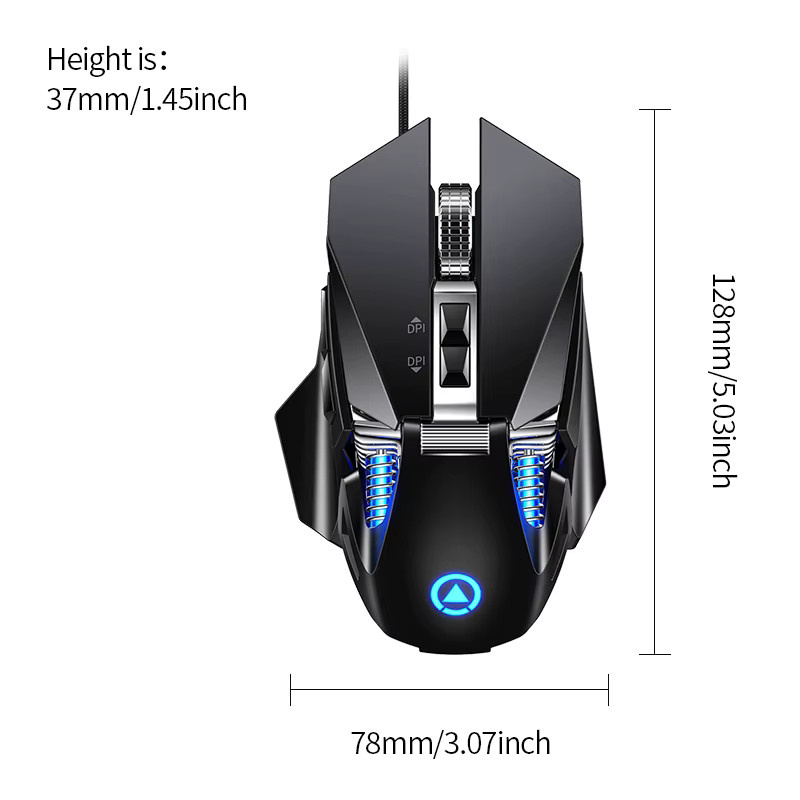 YINDIAO E-Sport Gaming-Maus mit RGB-Beleuchtung in Grau, kabelgebunden mit 200–7200 DPI für PC und Laptop - Bild 3