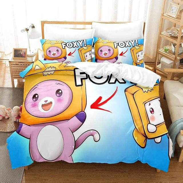 Lankybox Foxy Boxy Bettwäsche-Set für Kinder mit Cartoon-Motiv, Blau, B/H: 210 x 210 cm - Bild 1