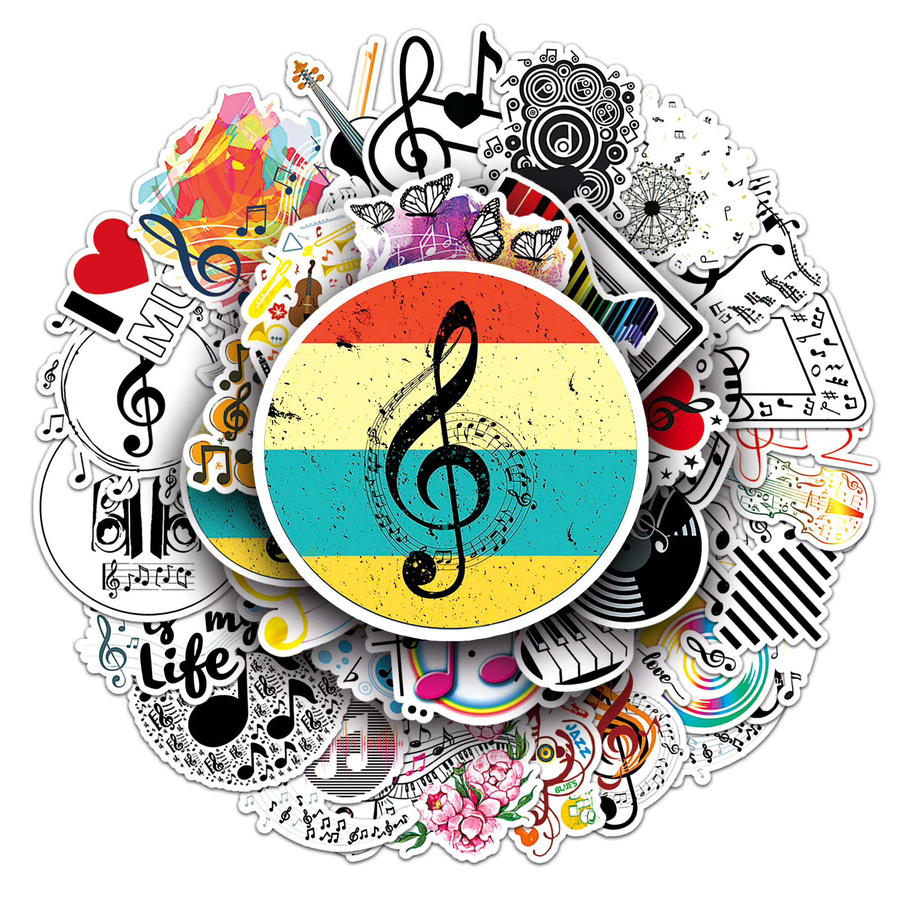 50 Stück Musiknoten Aufkleber mit Graffiti-Design, wasserfeste dekorative Sticker in Multicolour für Gepäck und Notizbücher - Bild 2