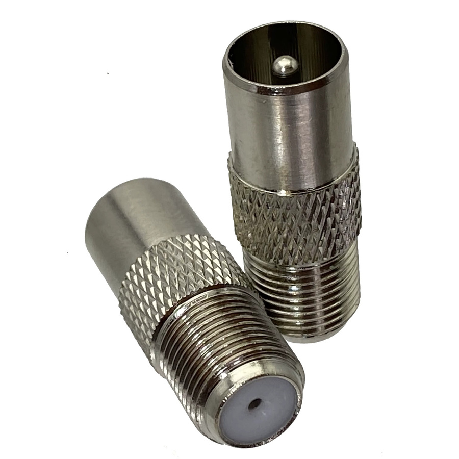 Koaxial-Adapter F TV auf IEC PAL DVB-T Stecker und Buchse, Straight RF Adapter in Silber - Bild 2