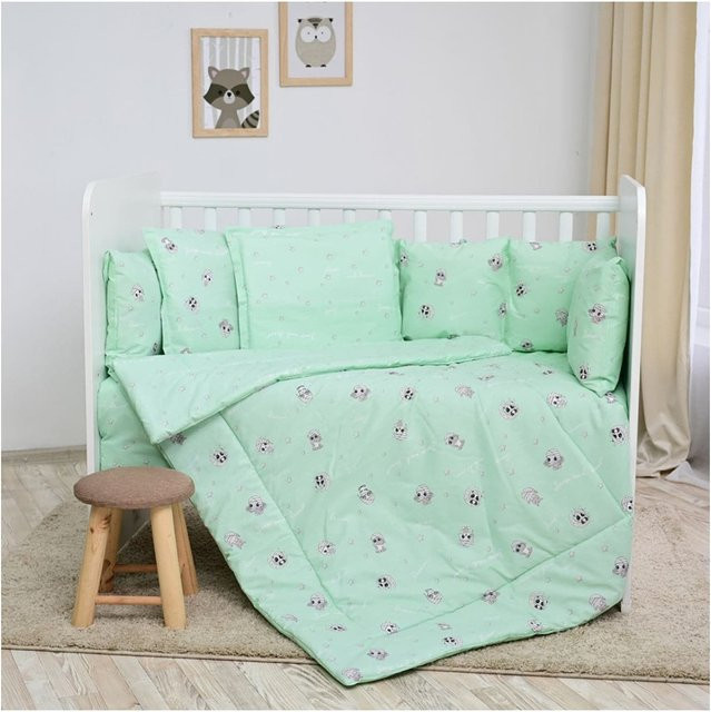 Lorelli Babybettwäsche-Set 5-tlg. aus 100% Baumwolle in Grün mit Decke, Kissen, Laken und Nestchen - Bild 1