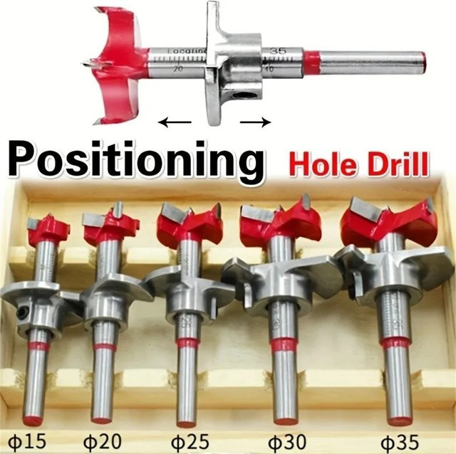 JENTORIX 5-teiliges Forstner-Bohrer-Set mit Holzbox, positionierbare Hartmetall-Flachflügelbohrer von 15 mm bis 35 mm - Bild 1