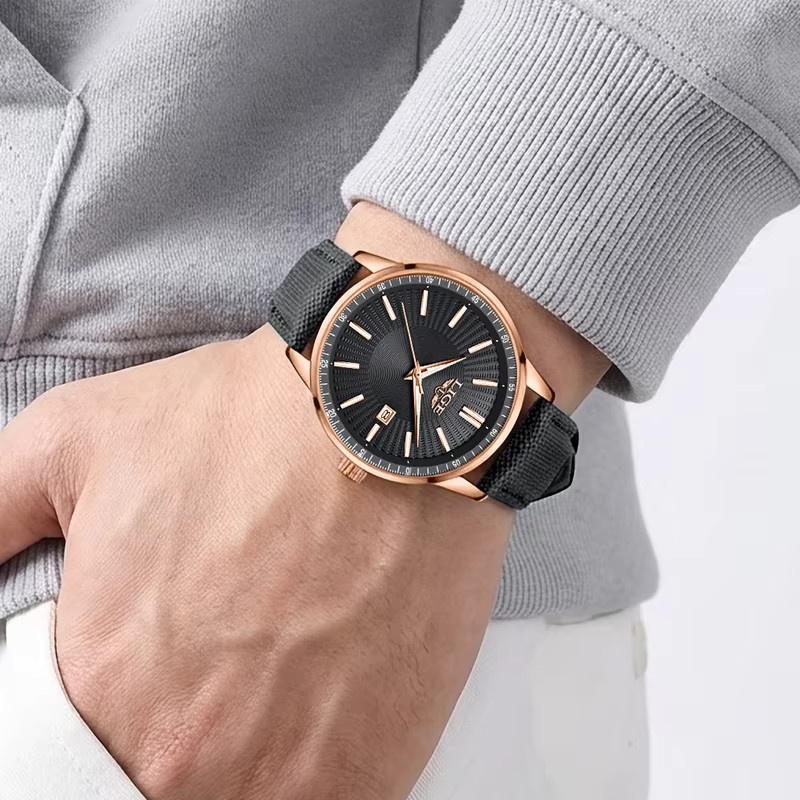 LIGE Armbanduhr, Chronograph, Quarz, Leder, Schwarz, Roségold, Herren - Bild 5