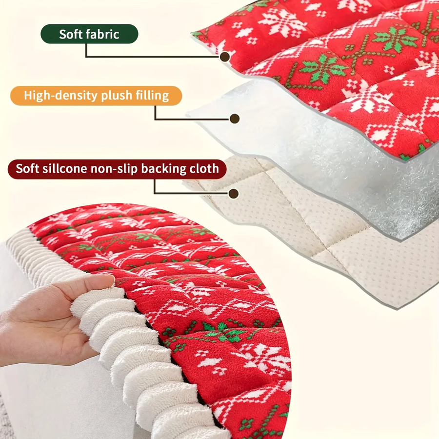 DUTRIEUX Plüsch Kissenbezug mit Schneeflocken-Design in Rot und Grün, Gestepptes Winter-Dekokissen im Nordic-Stil - Bild 3