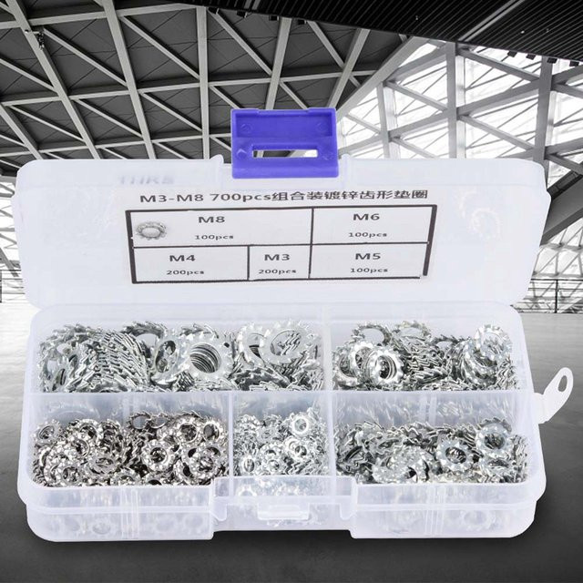 Neoglint 700 Stück Verzinkte Zahnscheiben und Flache Unterlegscheiben Set aus Stahl in Silber für M3 M4 M5 M6 M8 - Bild 1