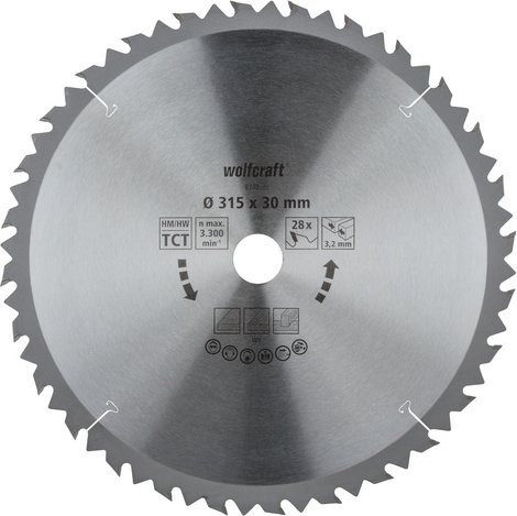 Wolfcraft Tisch-Kreissägeblatt für Holz, Durchmesser: 315 mm, 28 Zähne, Silber - Bild 1