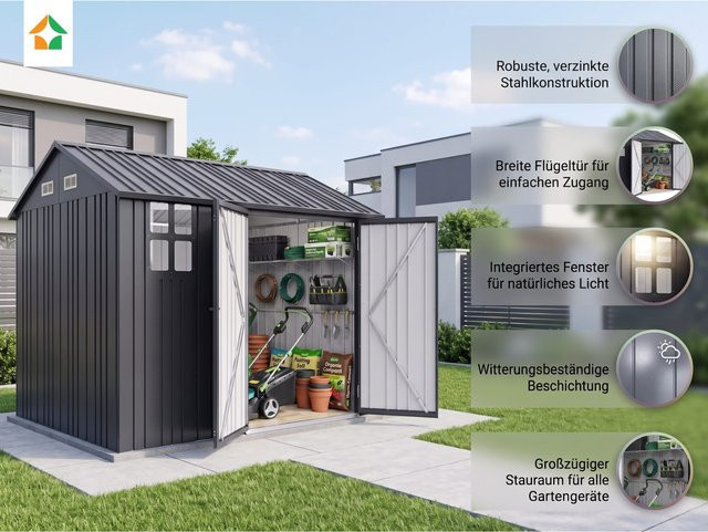 Prestige Home Gerätehaus aus verzinktem Stahl mit Fenster in Grau, B/T/H: 198 x 275 x 224 cm - Bild 1